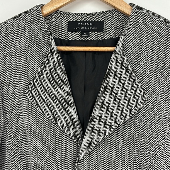 Tahari ASL Open Front Herringbone Cropped Suit Jacket Blazer Women’s Size 12 NWT - Picture 3 of 11